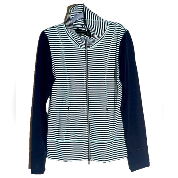 Lululemon Daily Yoga Jacket Mint Green Black Stripe Full Zip Womens Sz 10 Long - Picture 1 of 15